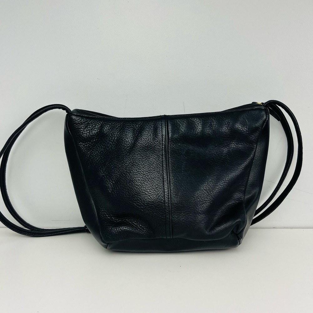 Retro Minimalistic Black Leather Shoulder Bag by TANDEM BAGS OF CA